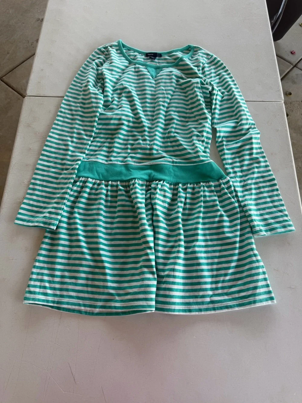 GAPKIDS Girls Teal & White Striped Long-Sleeve Dress